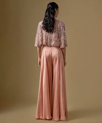 Rose gold embroidered satin tulle sharara cape set 3