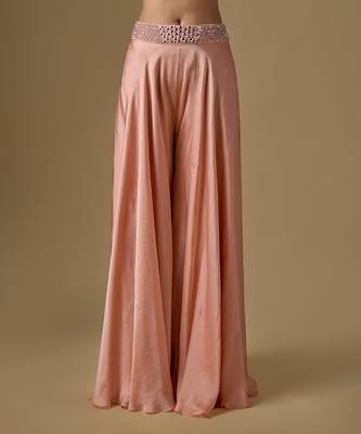 Rose gold embroidered satin tulle sharara cape set 4