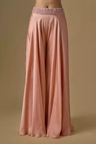 Rose gold embroidered satin tulle sharara cape set