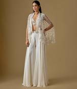 Ivory embroidered satin tulle sharara cape set