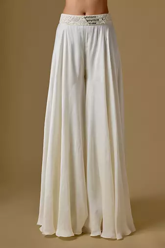 Ivory embroidered satin tulle sharara cape set