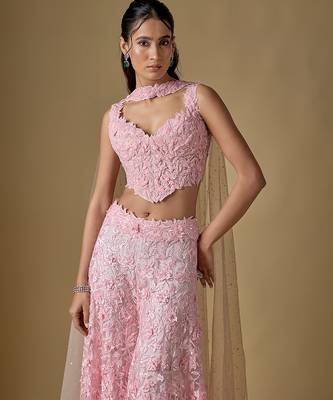 Baby pink embroidered tulle sharara set 2