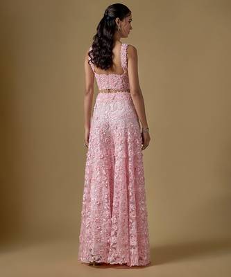 Baby pink embroidered tulle sharara set 3