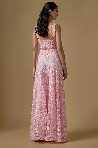 Baby pink embroidered tulle sharara set