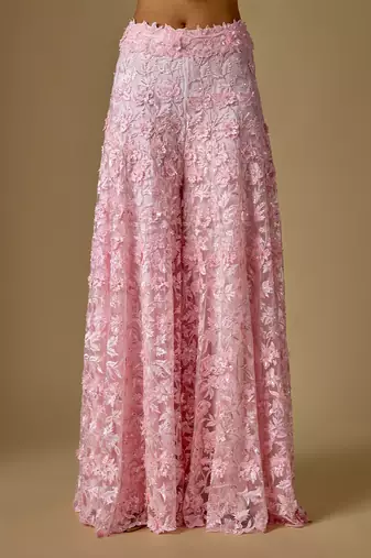 Baby pink embroidered tulle sharara set