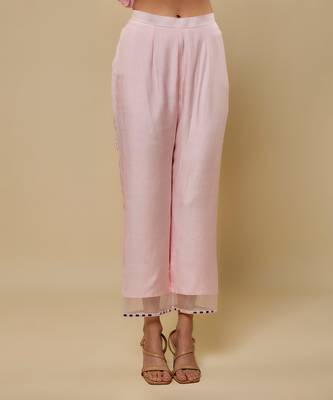 Blush pink embroidered chanderi muslin organza kurta set 3
