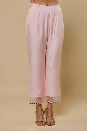 Blush pink embroidered chanderi muslin organza kurta set