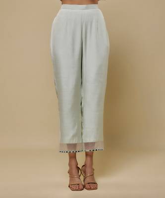 Mint green embroidered chanderi muslin organza kurta set 3