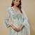 Mint green embroidered chanderi muslin organza kurta set