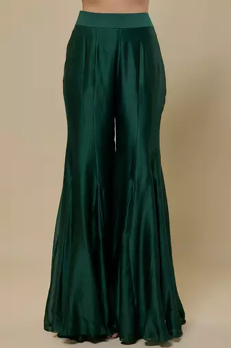 Emerald green embroidered chanderi organza sharara set