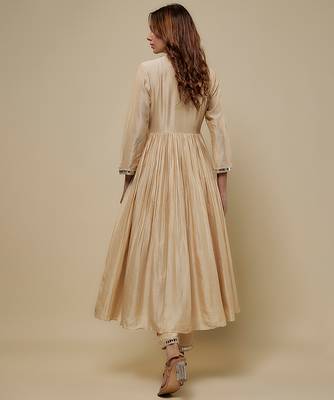Beige embroidered chanderi muslin organza anarkali set 2