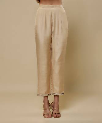 Beige embroidered chanderi muslin organza anarkali set 3
