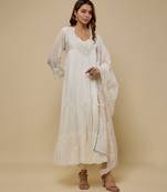 Ivory embroidered chanderi muslin organza anarkali set