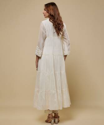 Ivory embroidered chanderi muslin organza anarkali set 2