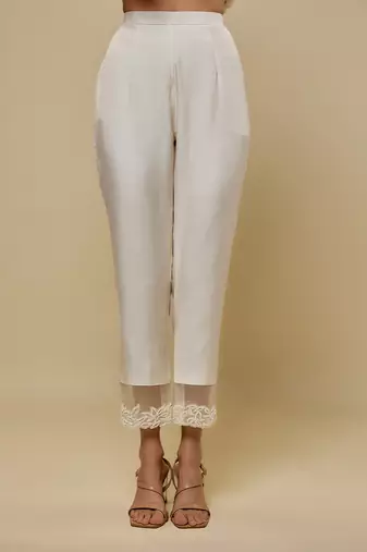 Ivory embroidered chanderi muslin organza anarkali set