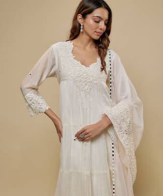 Ivory embroidered chanderi muslin organza anarkali set 4