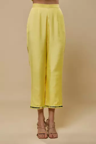Butter yellow embroidered chanderi muslin organza kurta set