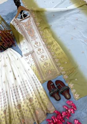 Light Olive And White Color Embroidery And Thread Work Georgette Salwar Suit 3