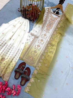 Light Olive And White Color Embroidery And Thread Work Georgette Salwar Suit 4