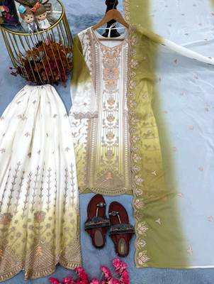 Light Olive And White Color Embroidery And Thread Work Georgette Salwar Suit 5