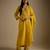 Yellow embroidered chanderi muslin organza kurta set