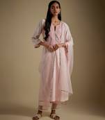 Baby pink embroidered chanderi muslin organza kurta set