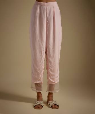 Baby pink embroidered chanderi muslin organza kurta set 3