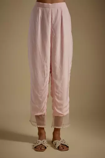 Baby pink embroidered chanderi muslin organza kurta set