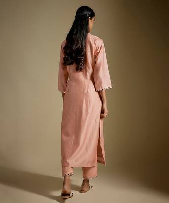 Rose gold embroidered chanderi muslin organza kurta set 2