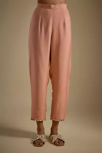 Rose gold embroidered chanderi muslin organza kurta set