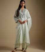 Mint green embroidered chanderi muslin organza kurta set