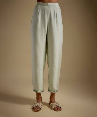 Mint green embroidered chanderi muslin organza kurta set 3