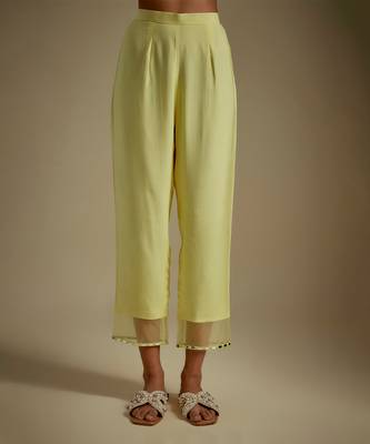 Baby yellow embroidered chanderi muslin organza anarkali set 3