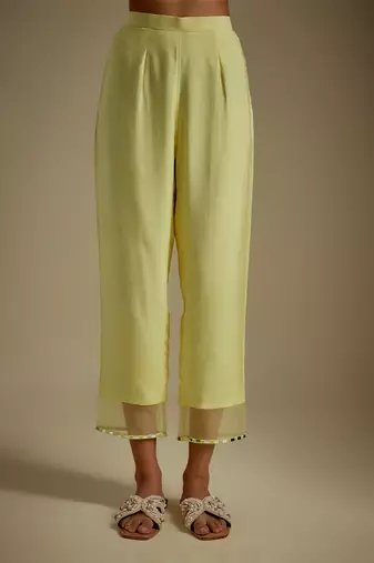 Baby yellow embroidered chanderi muslin organza anarkali set