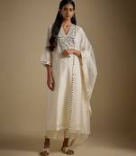Ivory embroidered chanderi muslin organza kurta set
