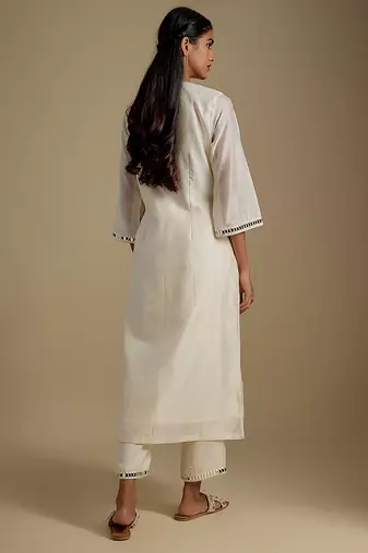 Ivory embroidered chanderi muslin organza kurta set