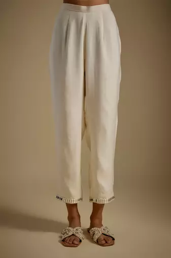 Ivory embroidered chanderi muslin organza kurta set