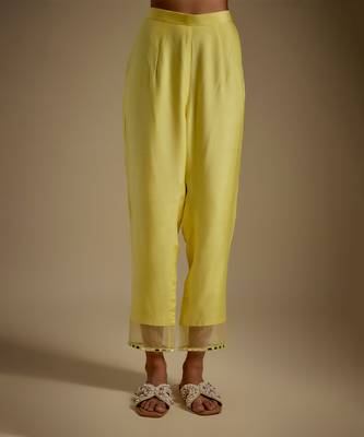 Baby yellow embroidered chanderi muslin organza kurta set 3