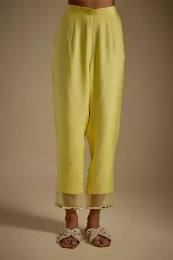 Baby yellow embroidered chanderi muslin organza kurta set