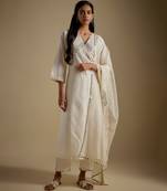 Ivory embroidered chanderi muslin organza kurta set