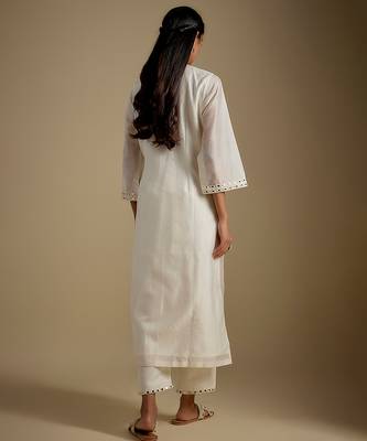 Ivory embroidered chanderi muslin organza kurta set 2