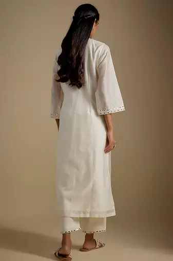 Ivory embroidered chanderi muslin organza kurta set