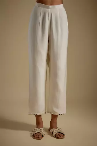 Ivory embroidered chanderi muslin organza kurta set