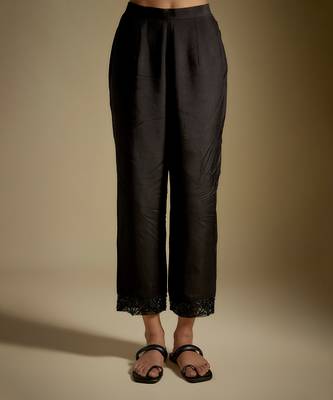 Black embroidered chanderi muslin organza kurta set 3
