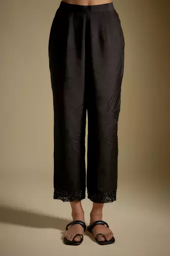 Black embroidered chanderi muslin organza kurta set