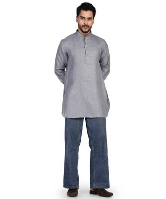 Men's solid pure linen short kurta 1
