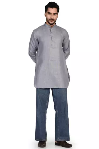 Men's solid pure linen short kurta
