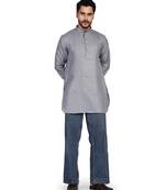 Men's solid pure linen short kurta