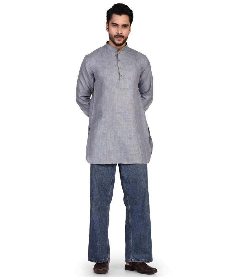 Men's solid pure linen short kurta