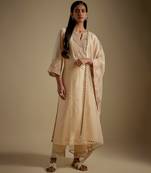 Beige embroidered chanderi muslin organza kurta set